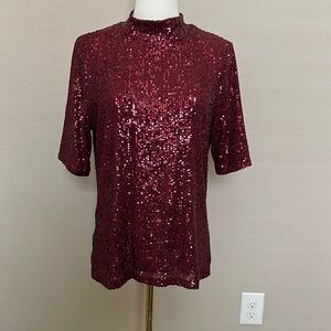 Calvin Klein Women’s Sequin Burgundy Top~ Medium